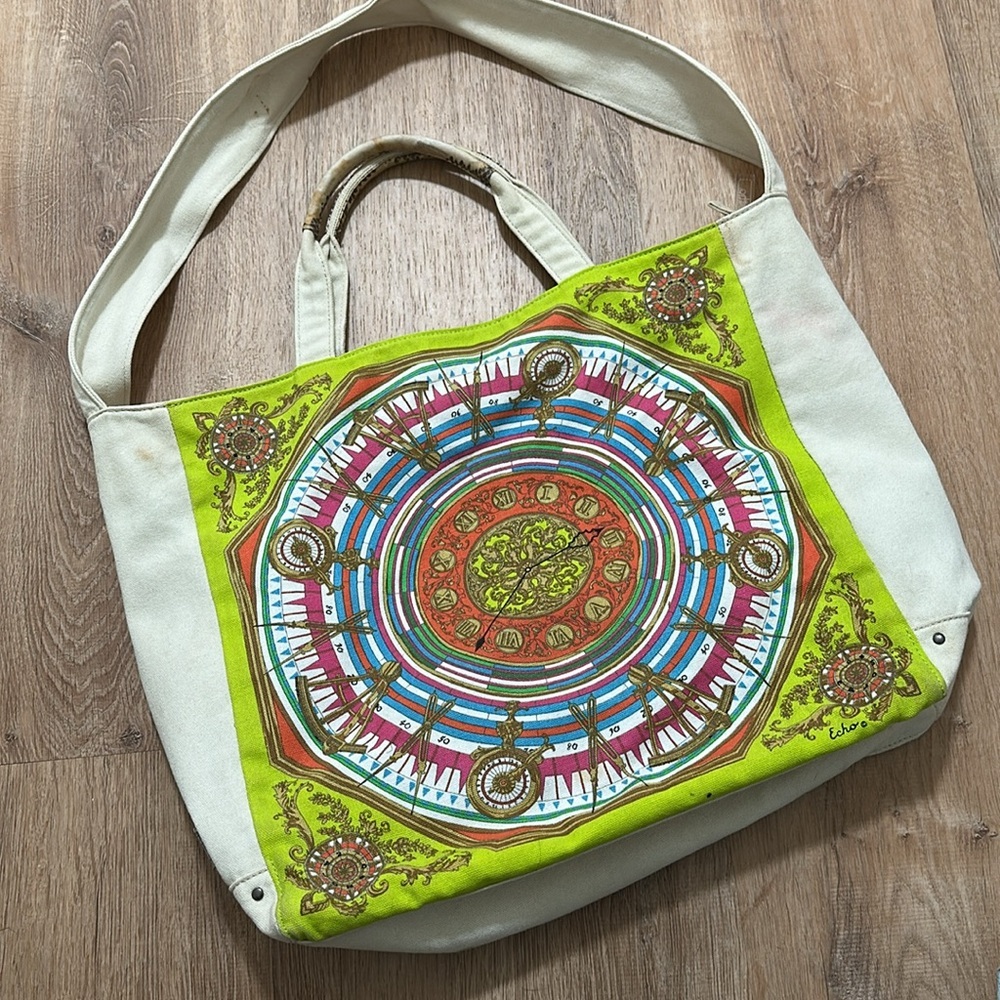 Echo | Large Boho Trippy Clock Canvas Tote Bag - image 7